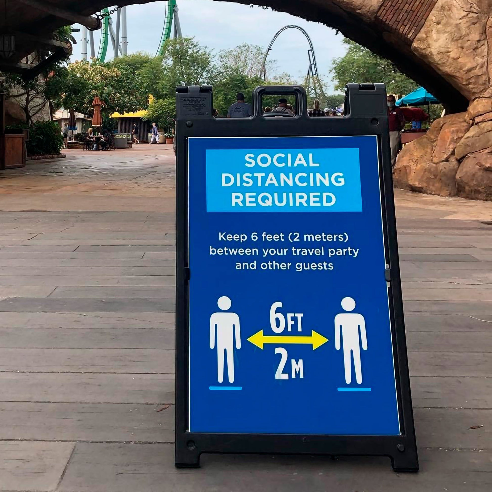 Boguna 24×36 Black Plastic A-Frame Sign Stand with Social Distancing Insert Example