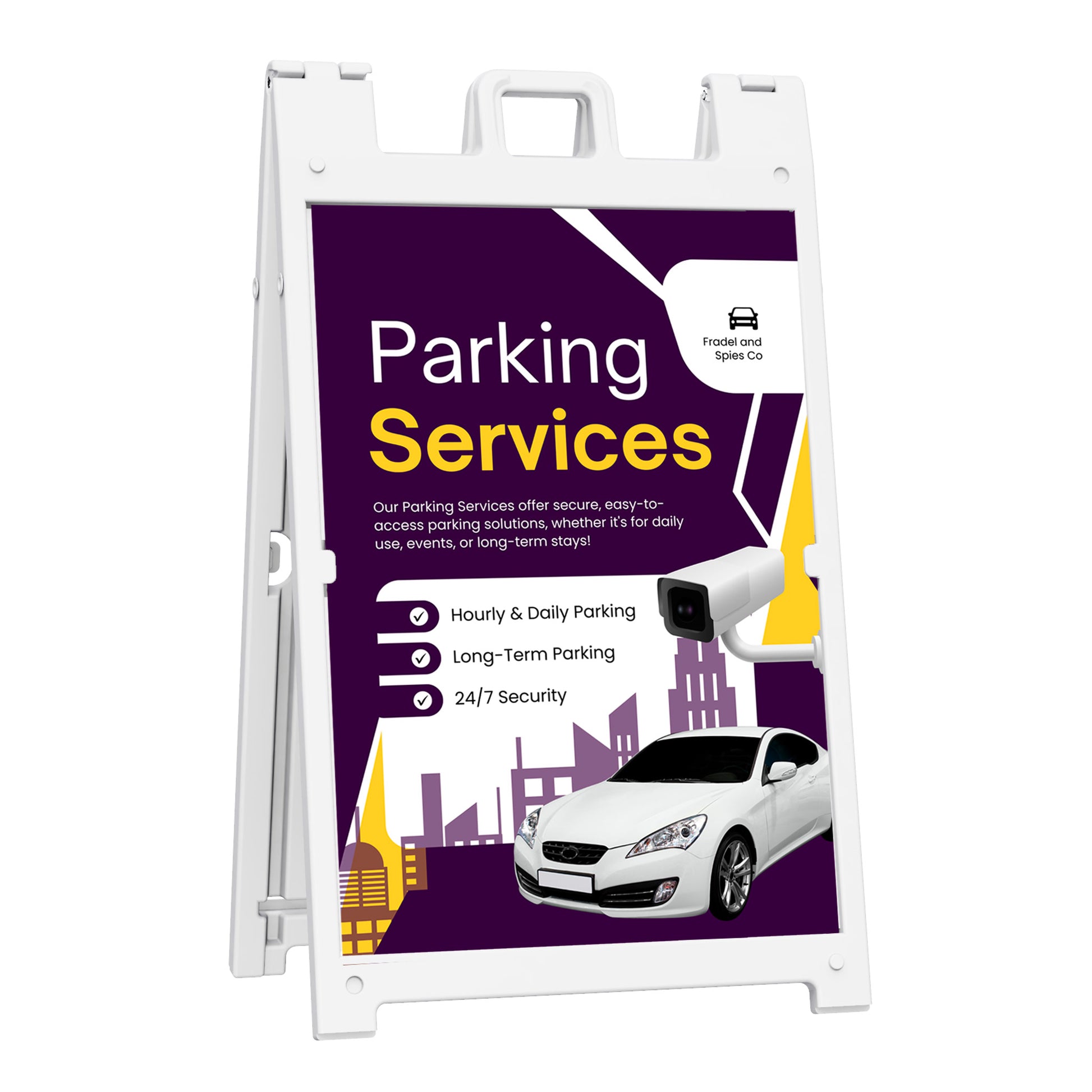 Boguna 24×36 White Plastic A-Frame Sign Stand with Parking Services Insert Example