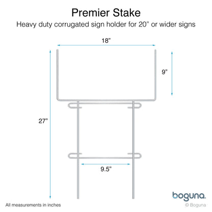 Boguna Premier Stake 27-inch – dimensions diagram showing 18-inch top width, 9-inch insert height, and dual support loops