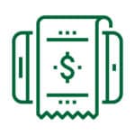 line art icon depicting a dollar sign over a receipt and phone